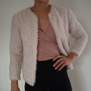 Pink teddy crop cardigan